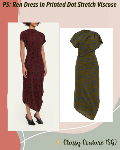 PS Ren Printed Dot Stretch-Viscose Asymmetric Midi Dress