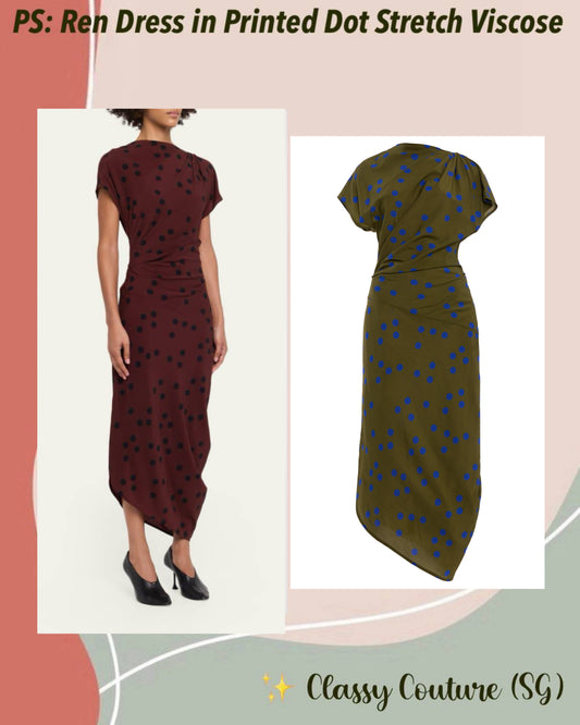 PS Ren Printed Dot Stretch-Viscose Asymmetric Midi Dress