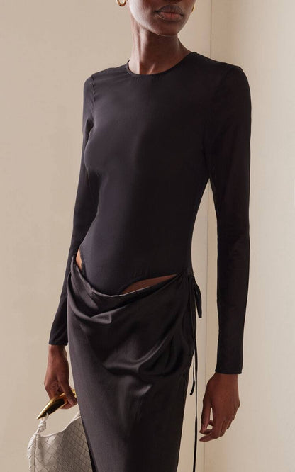 CE Sheer Torso Maxi Dress in Silk Georgette