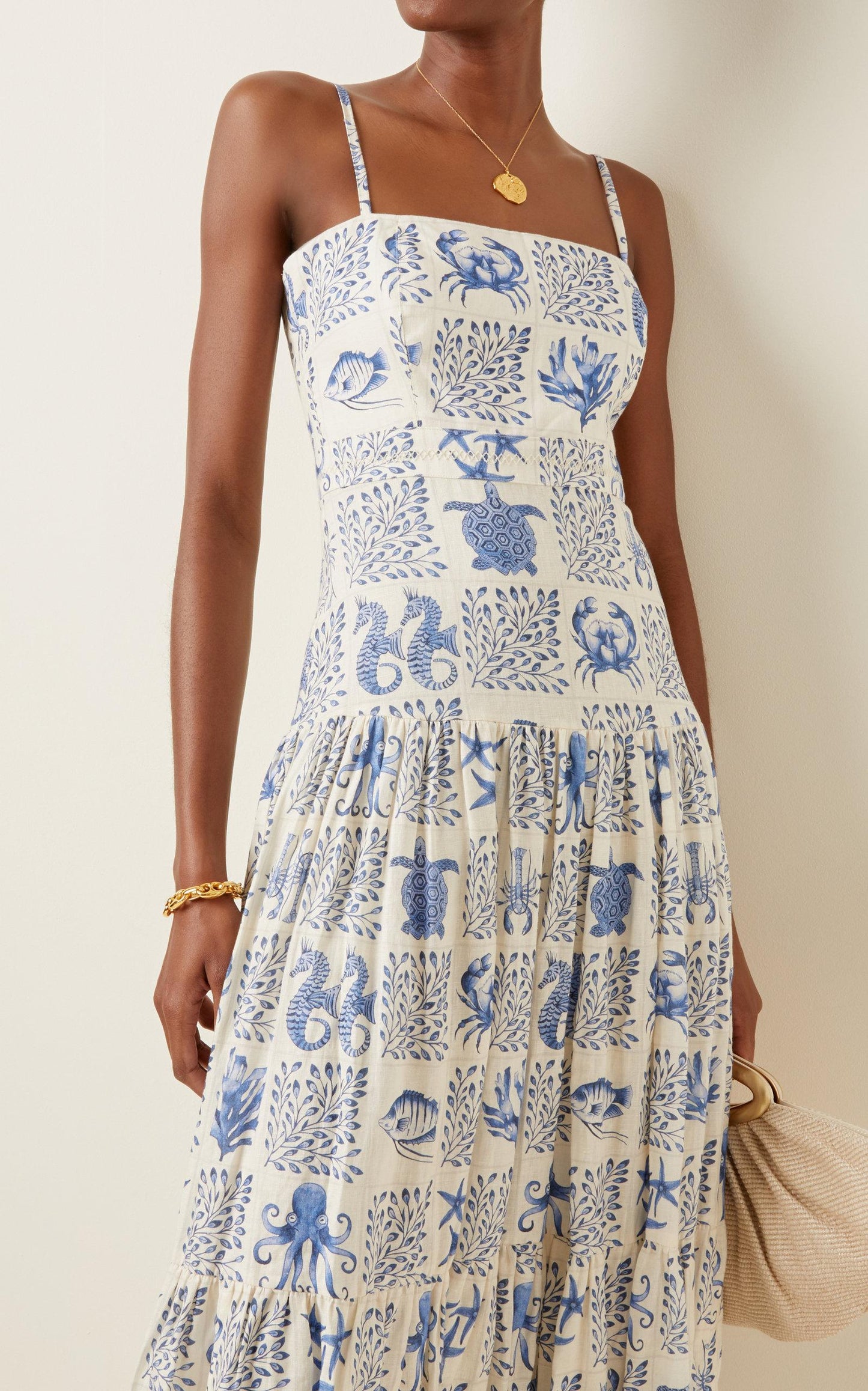 AB Lima Tiered Printed Linen Maxi Dress