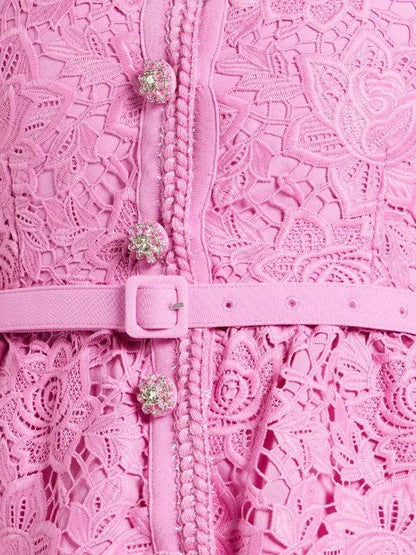 SP Floral Lace Belted Midi Dress Bubblegum Pink