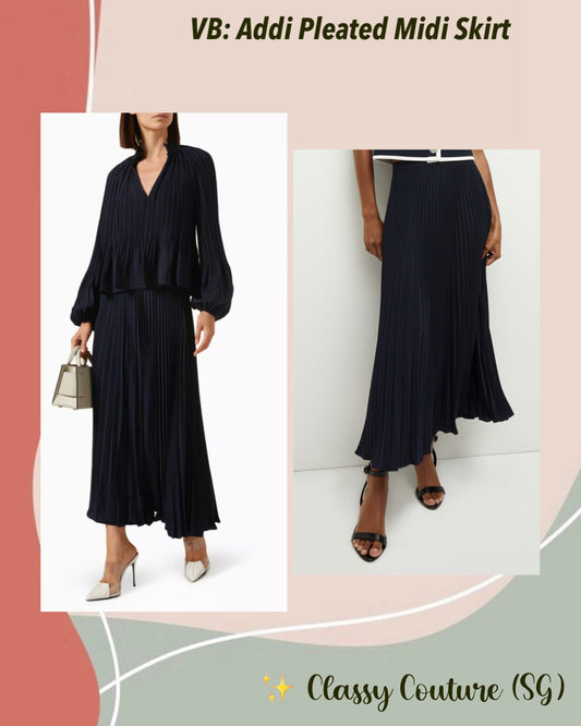 VB Addi Pleated Midi Skirt in Navy Blue