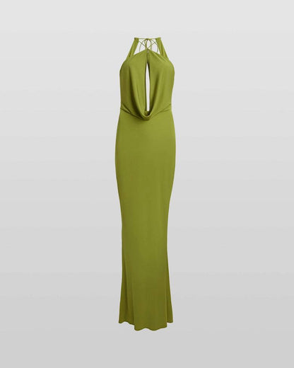 RB Giovanna FSC Viscose Jersey Halter Plunge Backless Maxi Dress