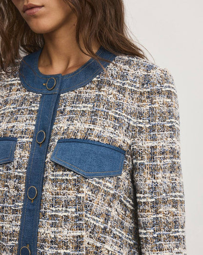 VB Ainslie Tweed Cotton-Blend Jacket w Denim Contrast Trim
