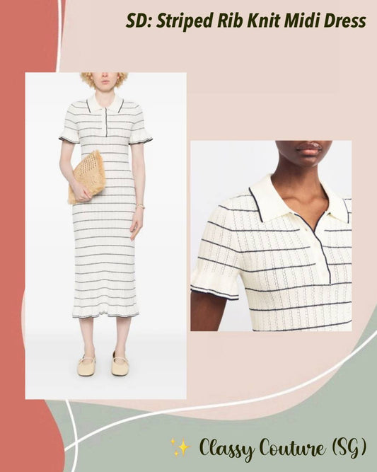 SD Striped Rib Knit Flutter Ruffle Midi Dress