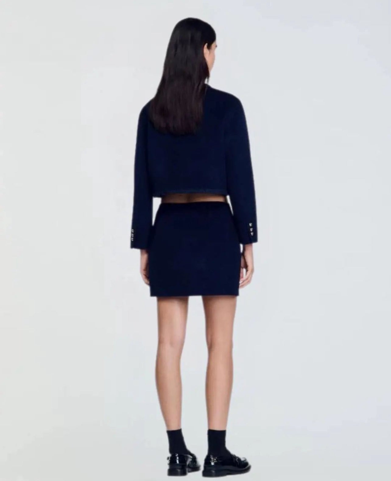 SD Short Wool Jacket | Mini Skirt | Set in Navy Blue