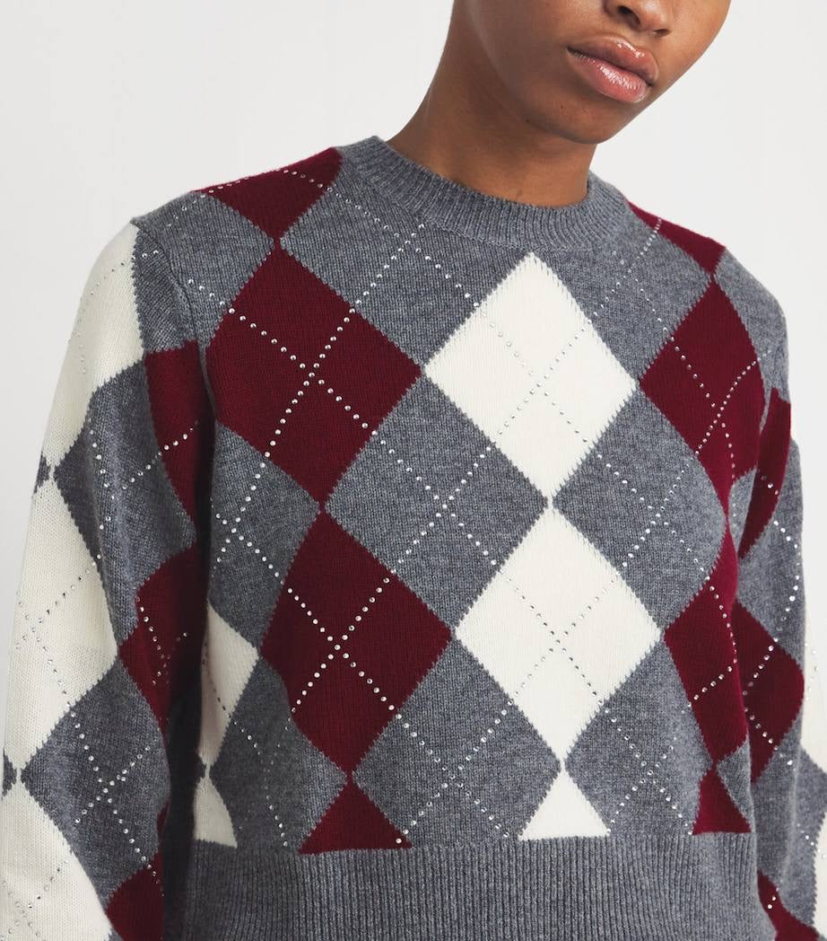 MJ Argyle Cropped Rhinestone Embellished Wool Jumper
