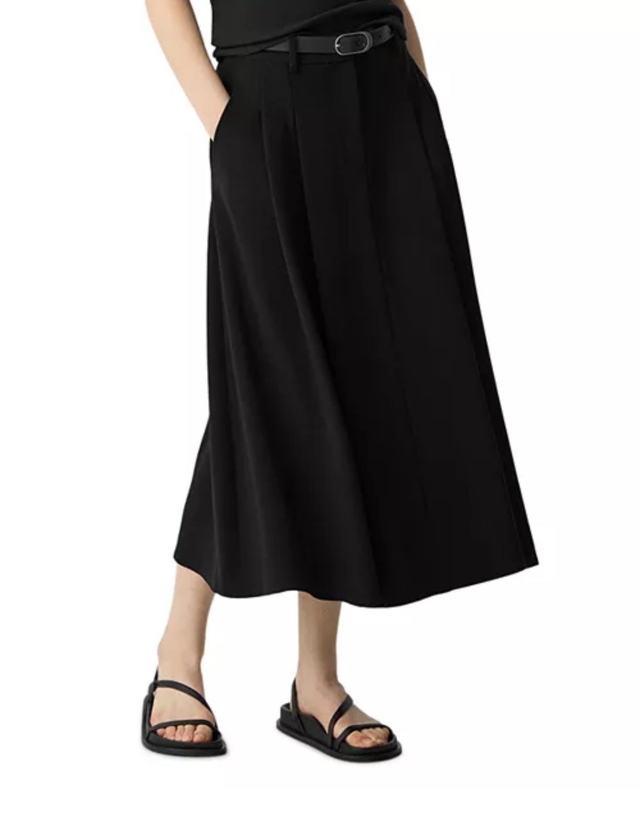 TH Double-Pleat Trouser A-Line Midi Skirt in Admiral Crepe