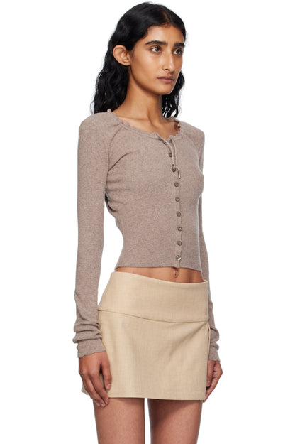 MP Drawstring Wool-Viscose Fitted Cardigan in Kitten Grey