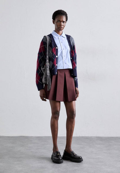 MJ Argyle Cropped Embellished Wool Cardigan