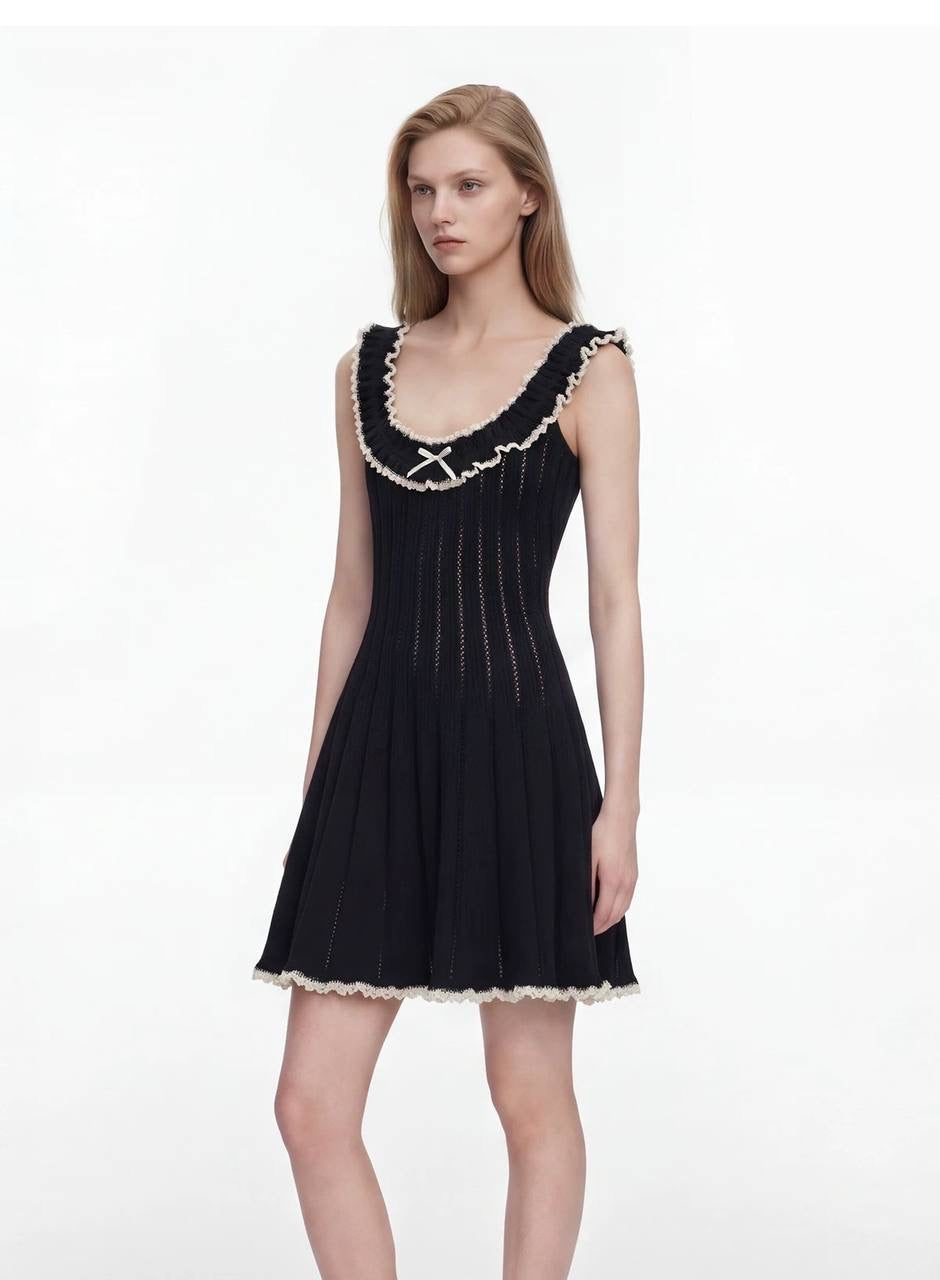 SP Black Contrast Trim Knit Off Shoulder Mini Dress