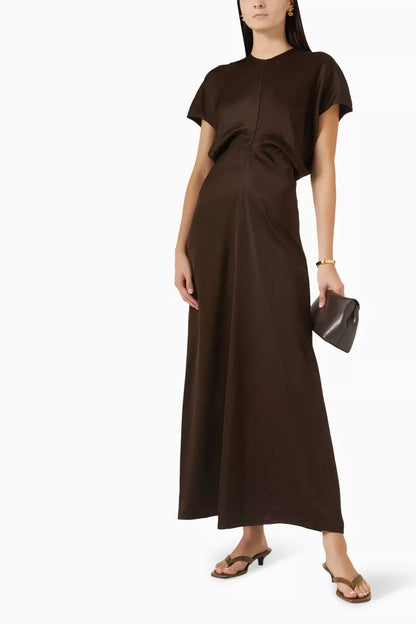 TOT Slouch-waist Viscose Satin Midi Maxi Dress