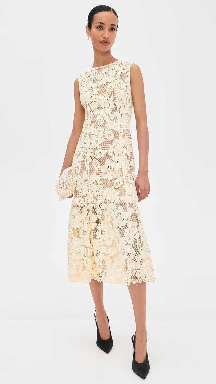 SP Yellow Crochet Lace Midi Dress