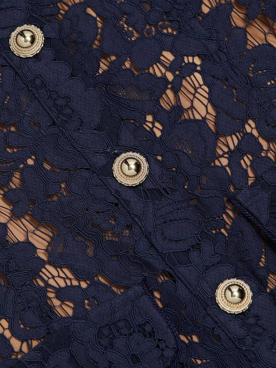 SP Navy Blue Lace Contrast Collar Midi Dress