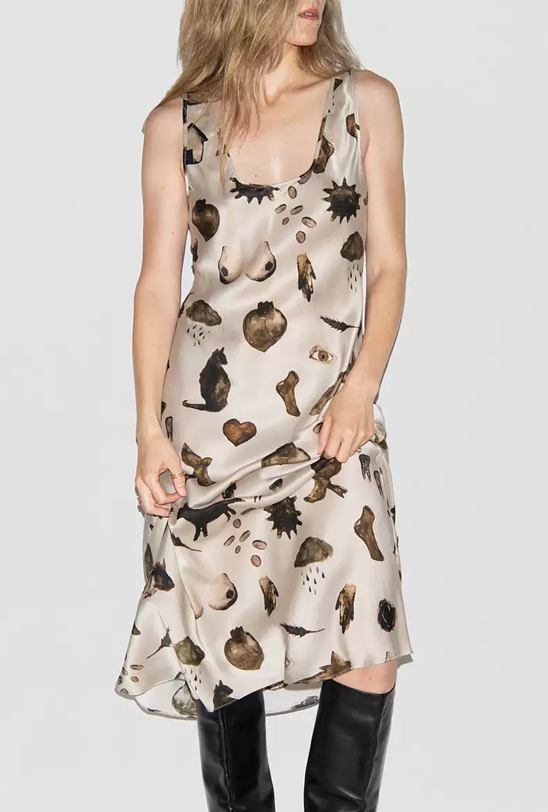 7 Prints! SL Silk Scoop Neck Midi Dress