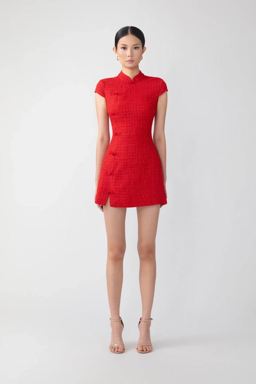 Restock! SAU Natasha Red Tweed Mini Dress