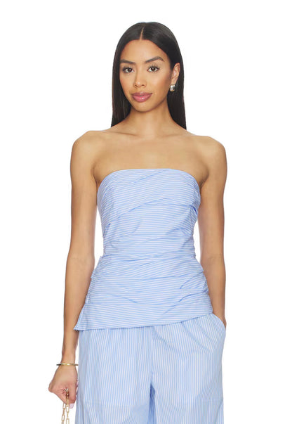 SK Emerson Ruched Bustier Top (Removable straps) | Arden Pants | Cotton Poplin Pinstripe Set