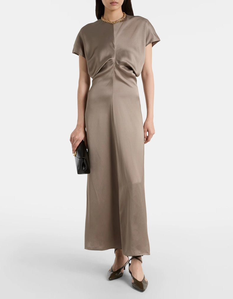 TOT Slouch-waist Viscose Satin Midi Maxi Dress
