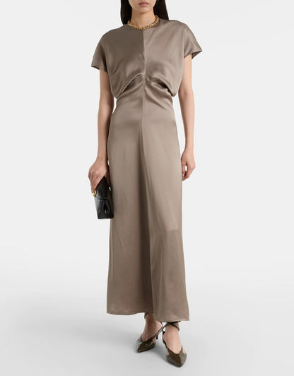 TOT Slouch-waist Viscose Satin Midi Maxi Dress