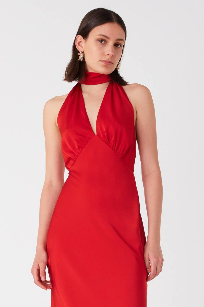 MS Federica Satin Midi Dress in Scarlett Red