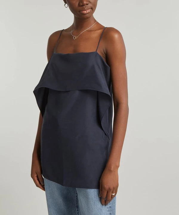 TOT Draped Silk Cami Top | Midi Dress in Navy