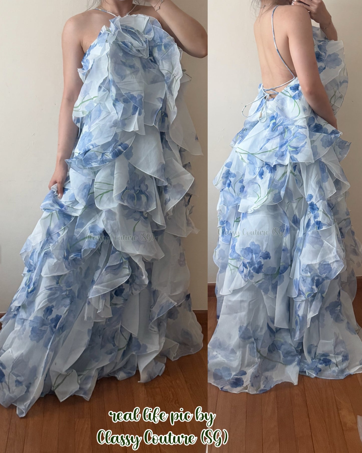 4 Colors! AJ Pandorea Halter Layered Maxi Dress Gown