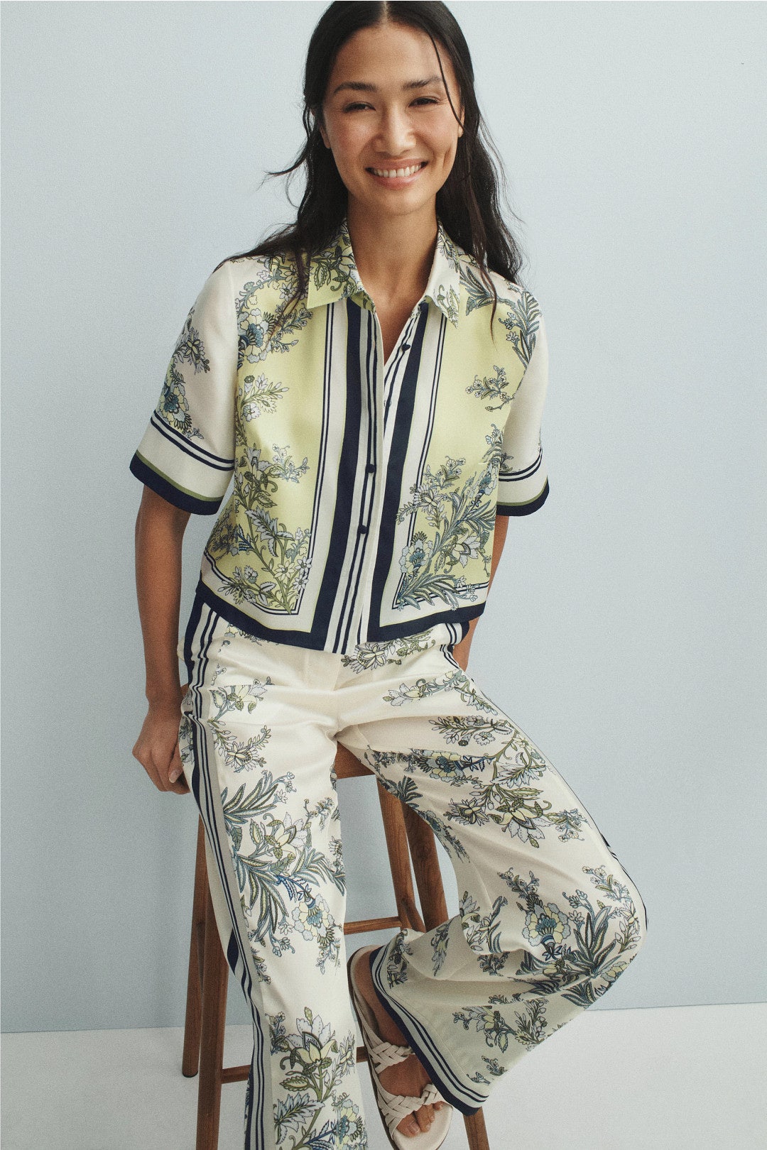 VB Spruce Button Down Silky Twill Cropped Shirt