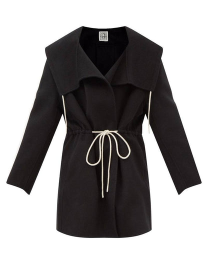 TOT Drawstring-Waist Wool Hooded Jacket