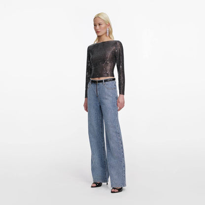 SP Croc Effect Front Zip Jeans