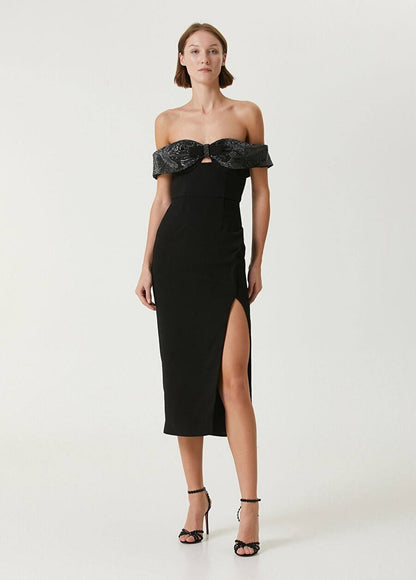 SP Off-The-Shoulder Bow Crepe Midi Dress | Mini Dress | Top