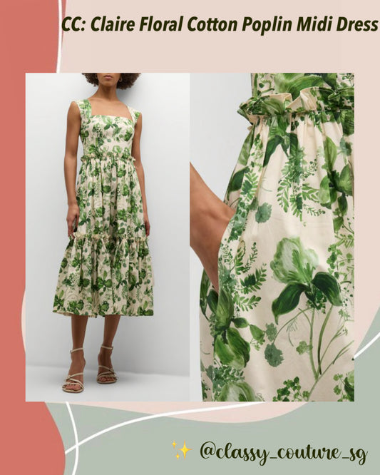 CC Claire Cotton Poplin Midi Dress in Olive Hanging Orchards