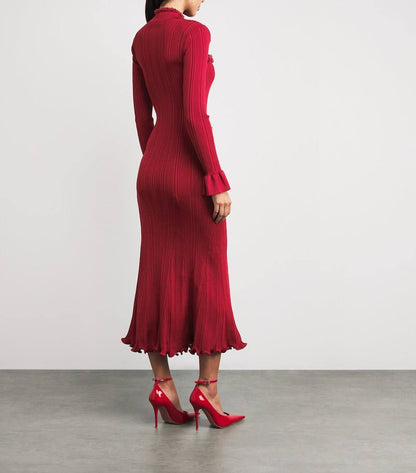 SP Red Knitted Embellished Midi Maxi Dress