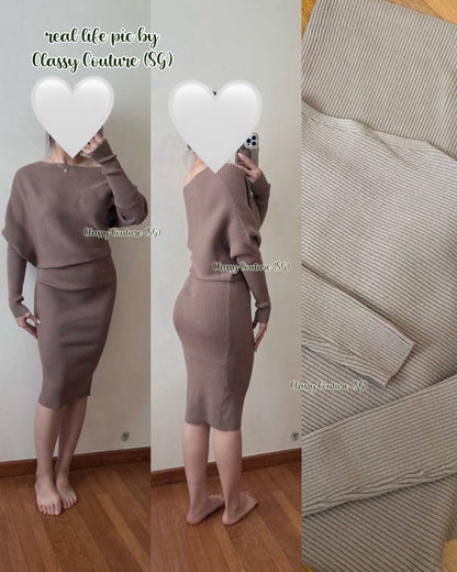 RS Lara Off-The-Shoulder Viscose-blend Ribbed Midi Dress