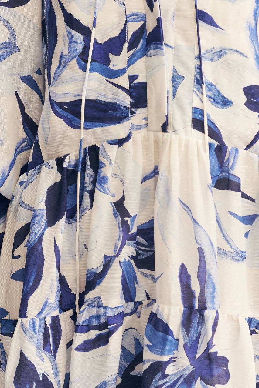 SJ Roscoe | Willa | Celeste Viscose-linen blend Tiered Shift Mini Dress
