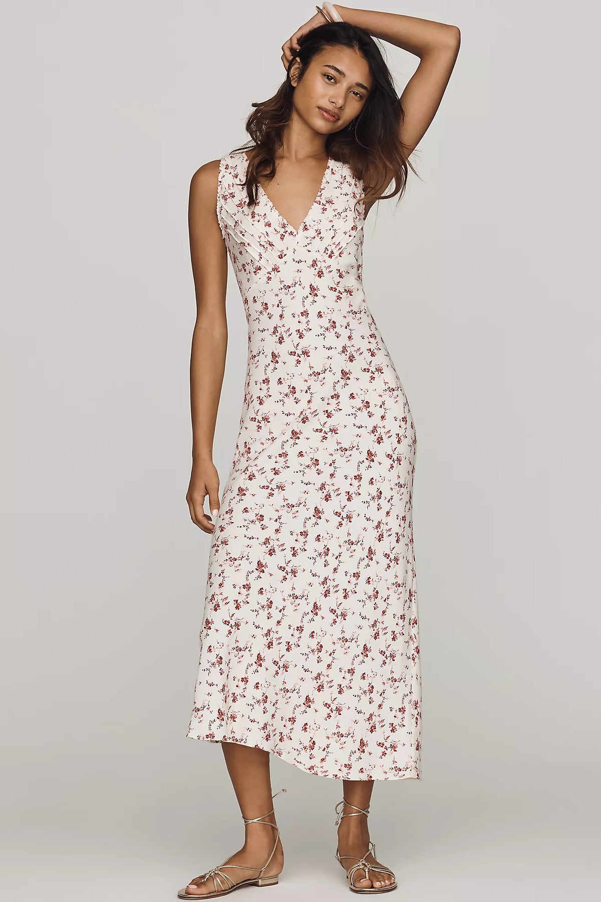 Anna-Claire Viscose V-neck Midi Dress in Pink/white Floral