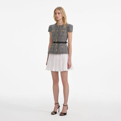 SP Grey Houndstooth Pleated Belted Short Sleeve Mini Dress | Tailored Midi Dress