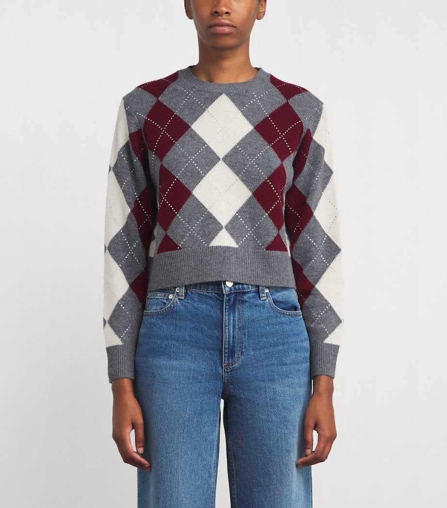 MJ Argyle Cropped Rhinestone Embellished Wool Jumper