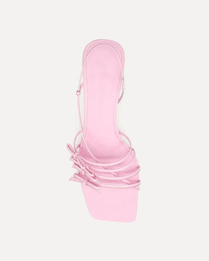 SA Jamie 50 Sandals Kitten Heel with Ribbon Bow Straps in Lambskin Leather