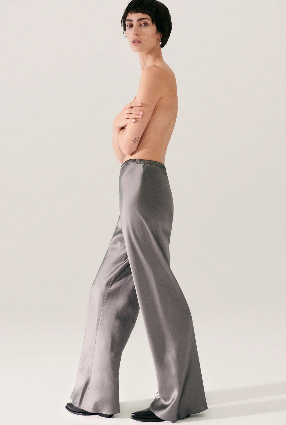 SL Bias Cut Pants in Grey Pearl & Aster Floral - Thick 19 Momme Silk