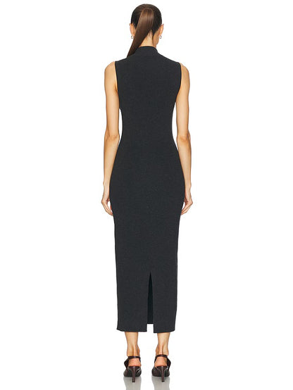 JK Celia Cotton-cashmere blend Sweater Sleeveless Midi Dress in Charcoal