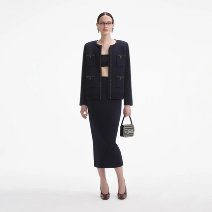 SP Navy Embellished Knit Cardigan