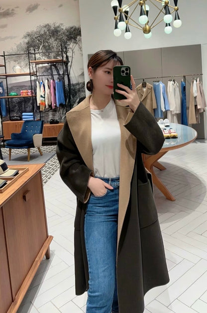 MM Double Faced Reversible Wool Contrast Wrap Coat