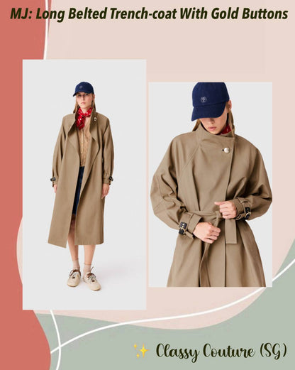 MJ Long Belted Trench-coat With Gold Buttons