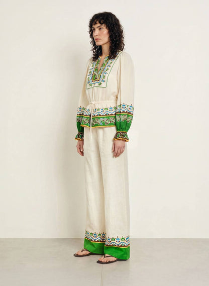 ALM Bridgette Border-print Top | Wide-leg Pants