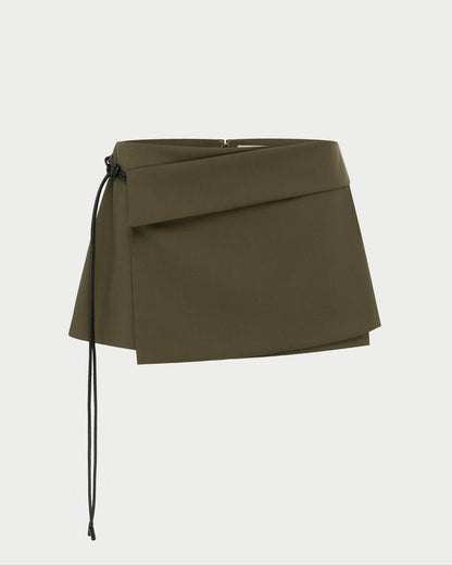 NV Khaki Faux Wrap Tie Low-waist Mini Skirt