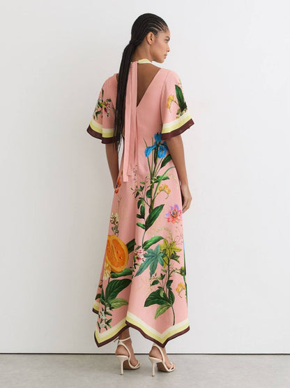 RS Flossy Floral-Print Cut-Out Midi Dress in Pink