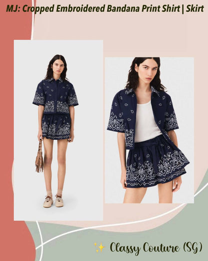 MJ: Cropped Embroidered Bandana Print Shirt | Skirt