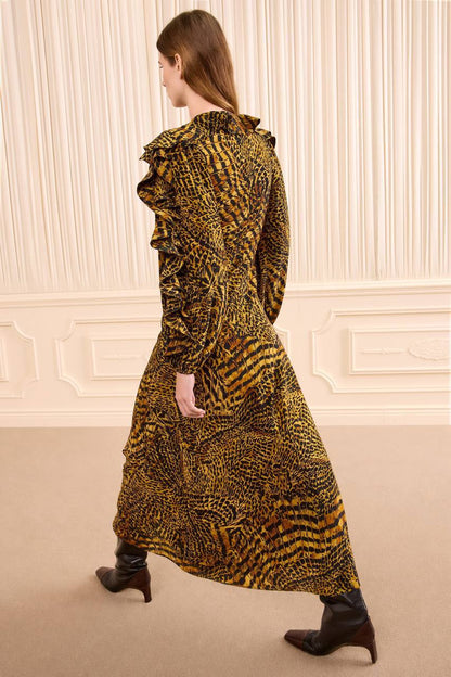 UJ Dara Long Sleeve Silk Dress Gold Tiger Print - Image 4