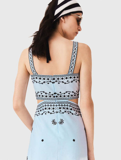 MJ Embroidered Linen Blend Cut Out Maxi Dress