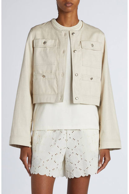 MC Chatel Button Sleeve Cotton-linen Crop Jacket